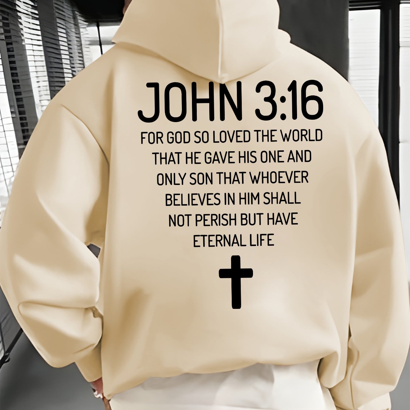 Men'S Hoodie with John 3:16 Bible Verse Print - Black Religious Apparel, Adjustable Drawstring Hood & Front Pocket - Christian Faith-Based Clothing for Everyday Casual Wear - All-Season Comfort Fit Pullover Sweatshirt, Spirit