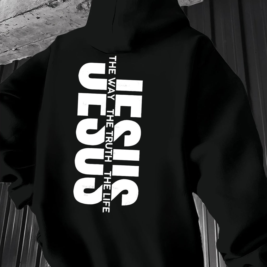 Men'S Casual Hooded Sweatshirt with "THE WAY JESUS LIVED HIS LIFE" Print - Yellow, Long Sleeve, Front Pocket, Polyester Blend, Machine Washable, Inspirational Clothing | Casual Style Hoodie | Machine Washable Top