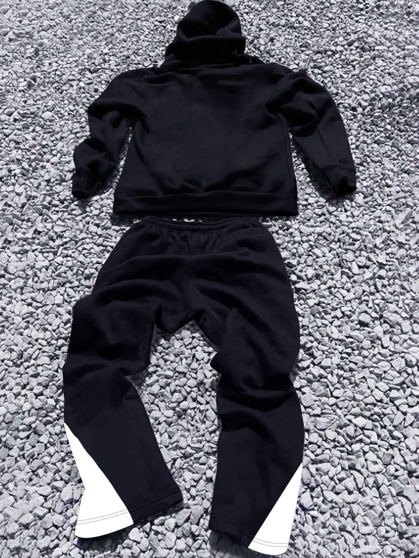 Men's Casual Trendy "Youngsters OF GOD" Print Hoodie & Sweatpants Set - Polyester, Machine Washable, Black with White Cross Design, Ideal for Fall/Winter Leisure, Oversized Hoodie
