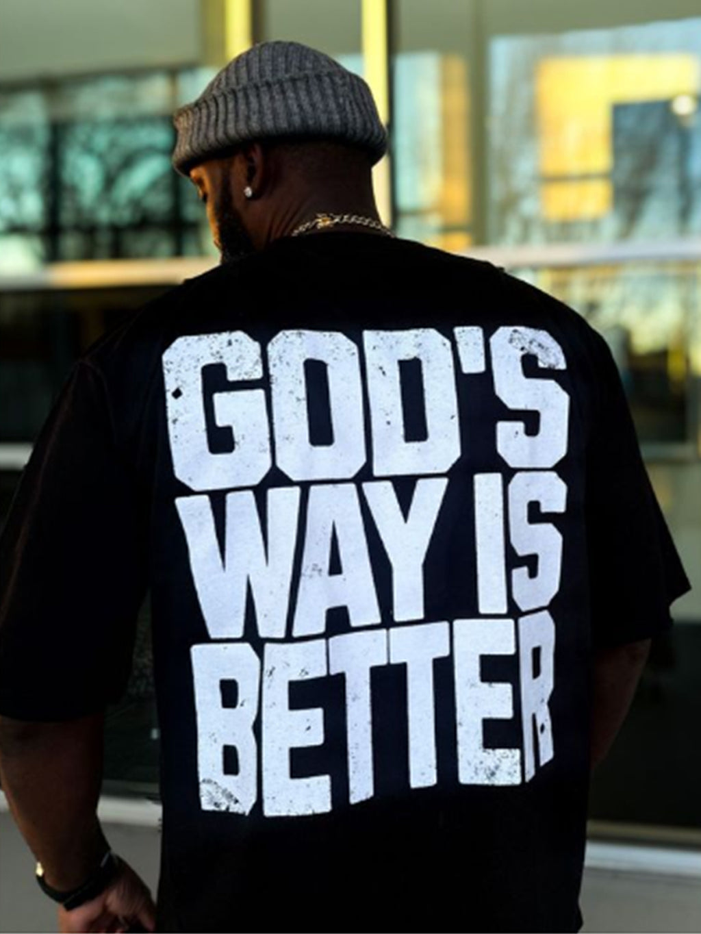 Men's 220g Heavyweight Cotton T-Shirt with "God's Way is Better" Bold Back Print - Black Casual Short Sleeve Round Neck Summer Tee, Machine Washable, Everyday Tshirt | Bold Print Tee | Breathable Cotton