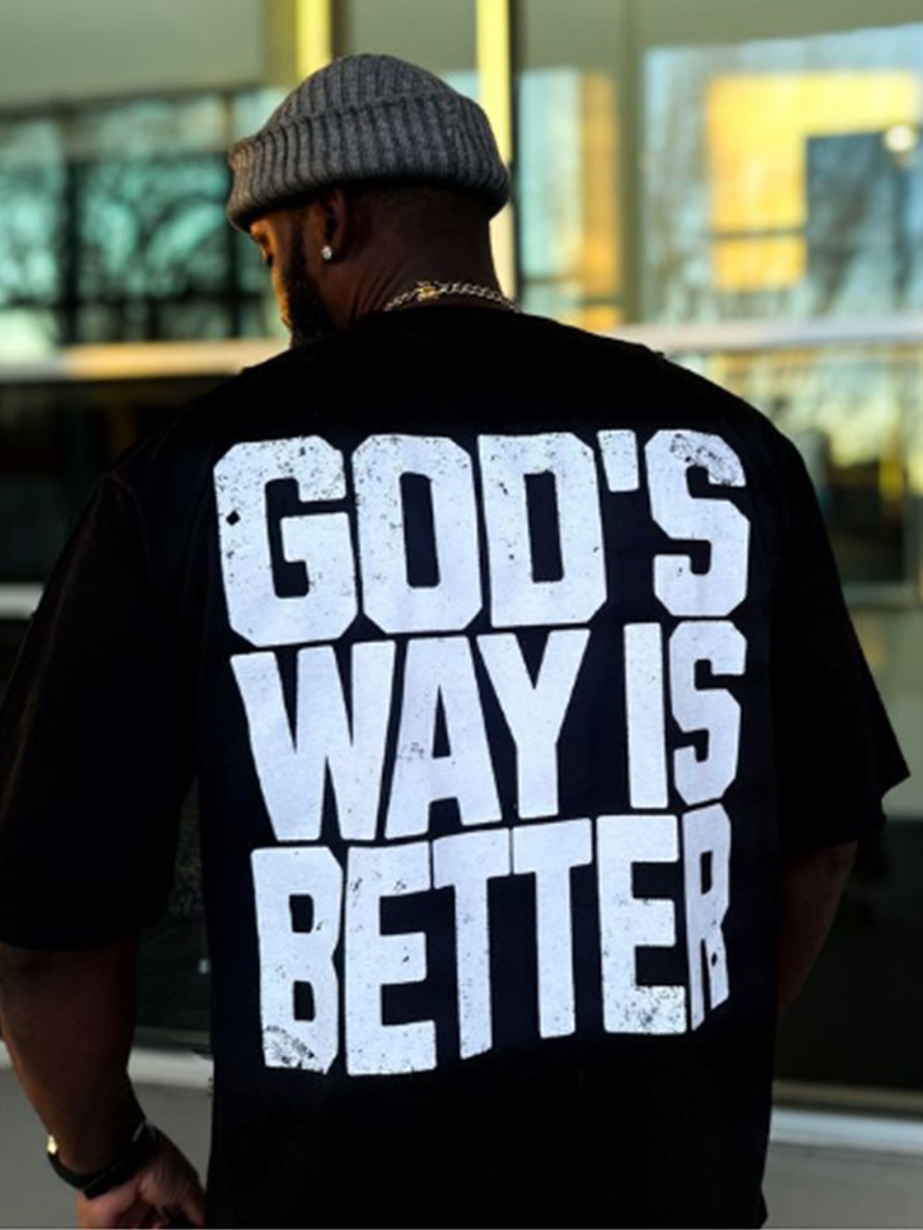 Men's 220g Heavyweight Cotton T-Shirt with "God's Way is Better" Bold Back Print - Black Casual Short Sleeve Round Neck Summer Tee, Machine Washable, Everyday Tshirt | Bold Print Tee | Breathable Cotton