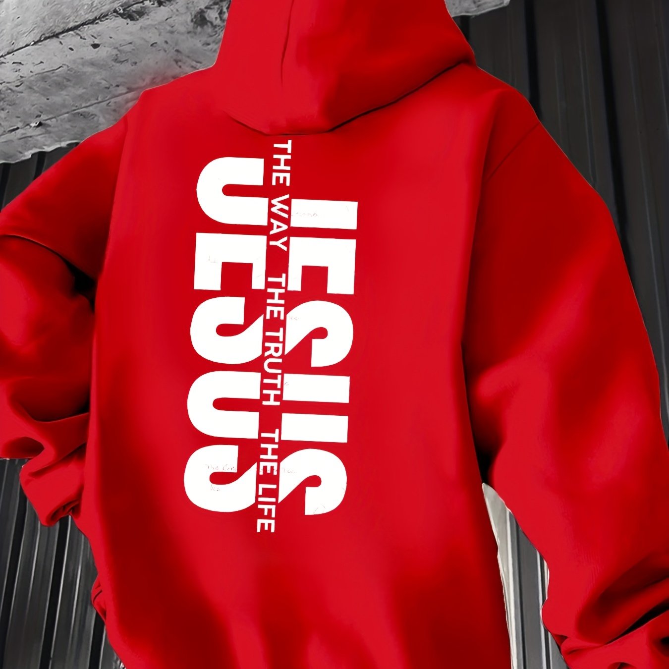 Men'S Casual Hooded Sweatshirt with "THE WAY JESUS LIVED HIS LIFE" Print - Yellow, Long Sleeve, Front Pocket, Polyester Blend, Machine Washable, Inspirational Clothing | Casual Style Hoodie | Machine Washable Top