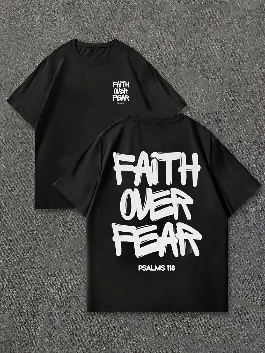 Men'S Casual Summer T-Shirt Set - "Faith Over Fear" Print, Short Sleeve, Round Neck, Lightweight Knit Fabric, Perfect for Outdoor Activities, Casual Sportswear|Motivational Print|Comfortable Fit, PLUS SIZE