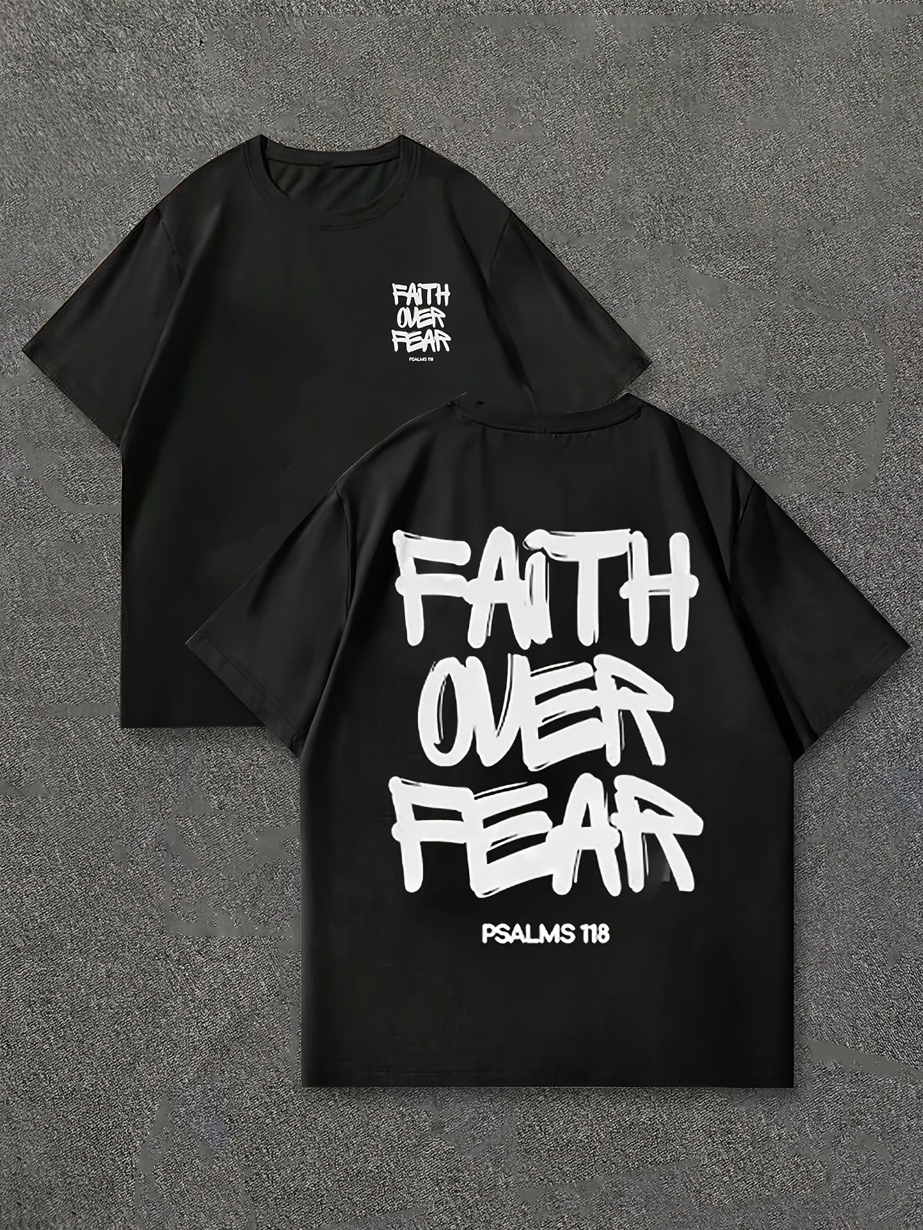 Men'S Casual Summer T-Shirt Set - "Faith Over Fear" Print, Short Sleeve, Round Neck, Lightweight Knit Fabric, Perfect for Outdoor Activities, Casual Sportswear|Motivational Print|Comfortable Fit, PLUS SIZE