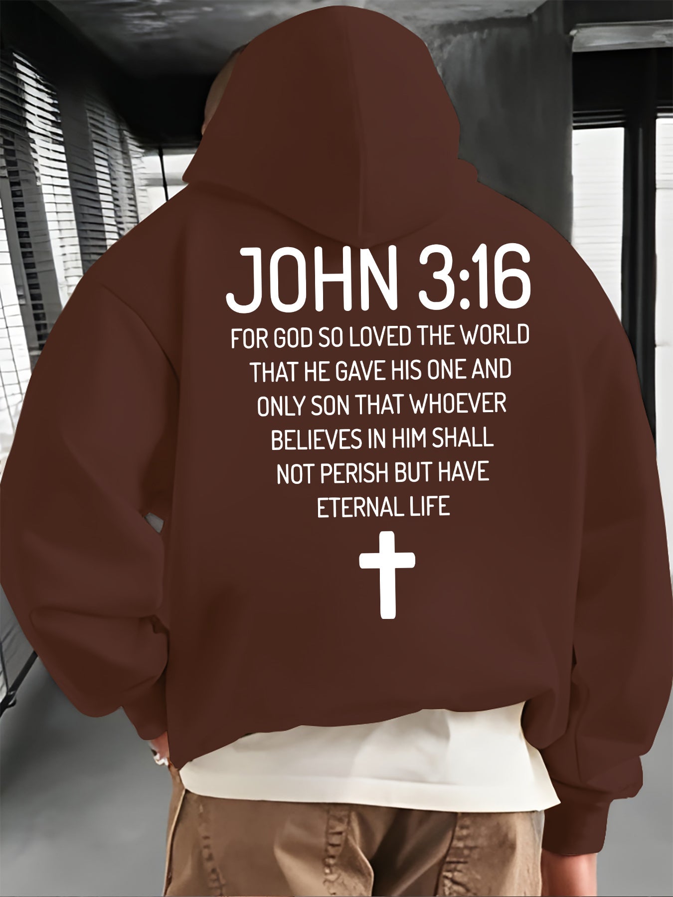 Men'S Hoodie with John 3:16 Bible Verse Print - Black Religious Apparel, Adjustable Drawstring Hood & Front Pocket - Christian Faith-Based Clothing for Everyday Casual Wear - All-Season Comfort Fit Pullover Sweatshirt, Spirit