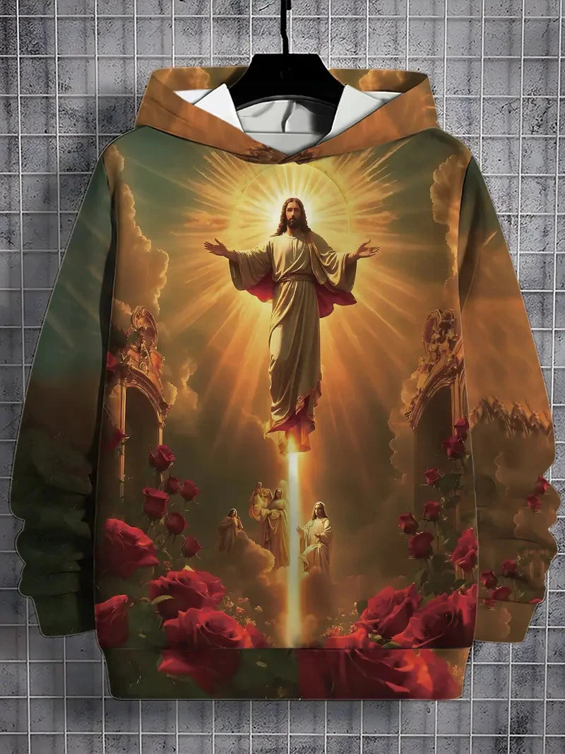 2025 New Christian Men Women Fashion Trendy Hoodies Cross Jesus 3d Printed Hooded Sweatshirt Oversized Unisex Streetwear Tops