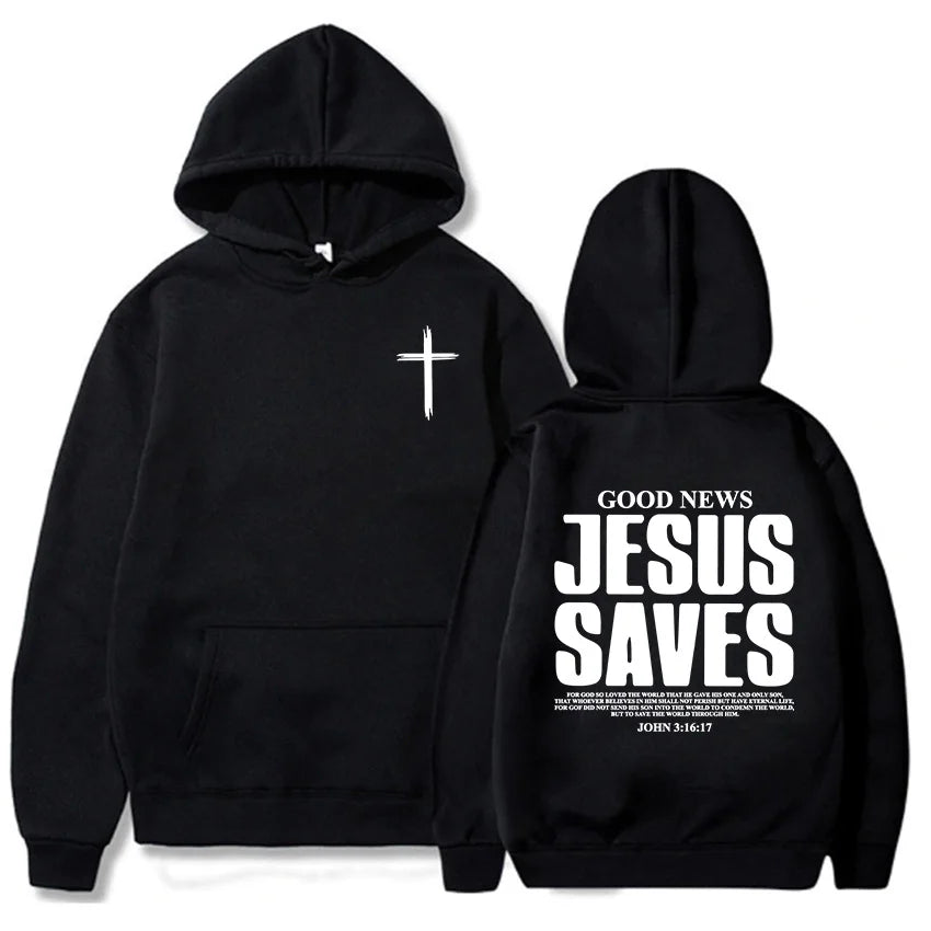 Jesus Saves John Y2K Hoodie Christian Bible Scripture Sweatshirt Winter Clothes Comfortable Pullover for Men and Women