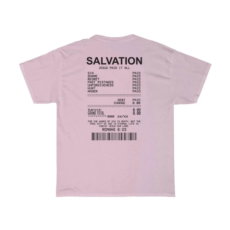 Women Salvation Back Print Bible Verse T-Shirts Oversized Funny Streetwear Christian T Shirts Jesus Faith Tees Gifts Unisex Tops