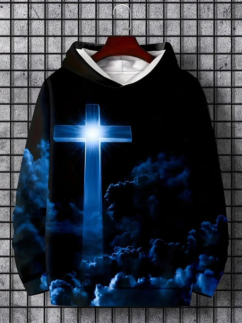 2025 New Christian Men Women Fashion Trendy Hoodies Cross Jesus 3d Printed Hooded Sweatshirt Oversized Unisex Streetwear Tops