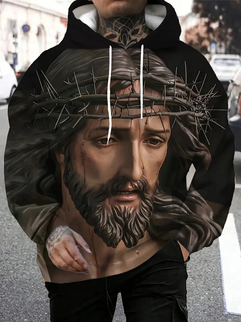 2025 New Christian Men Women Fashion Trendy Hoodies Cross Jesus 3d Printed Hooded Sweatshirt Oversized Unisex Streetwear Tops