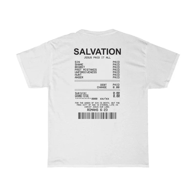 Women Salvation Back Print Bible Verse T-Shirts Oversized Funny Streetwear Christian T Shirts Jesus Faith Tees Gifts Unisex Tops