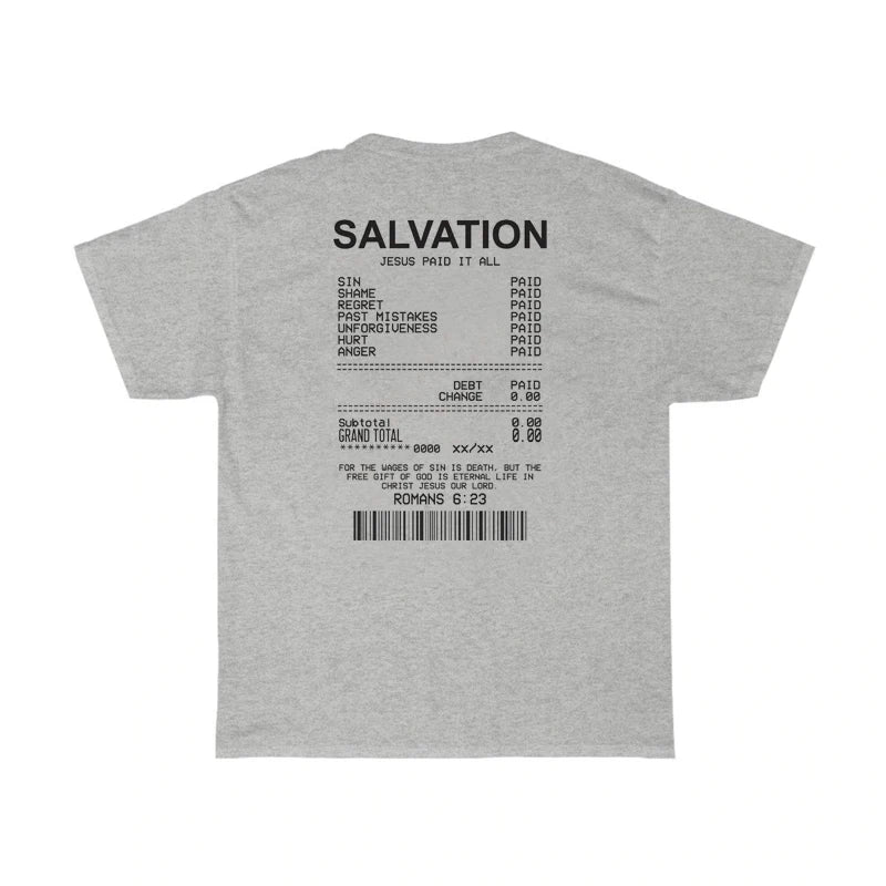 Women Salvation Back Print Bible Verse T-Shirts Oversized Funny Streetwear Christian T Shirts Jesus Faith Tees Gifts Unisex Tops