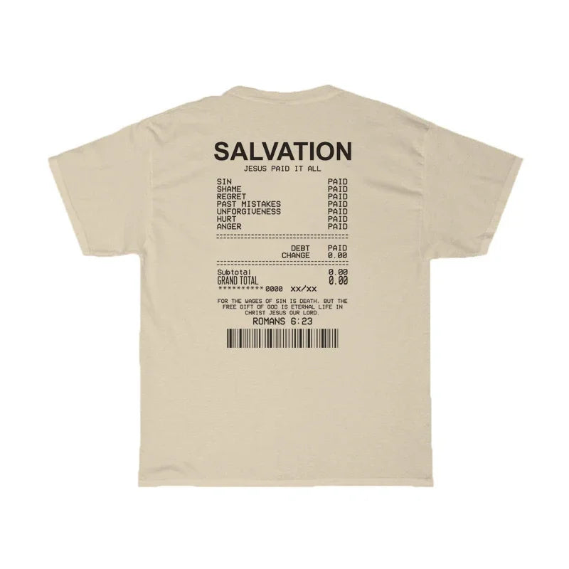 Women Salvation Back Print Bible Verse T-Shirts Oversized Funny Streetwear Christian T Shirts Jesus Faith Tees Gifts Unisex Tops