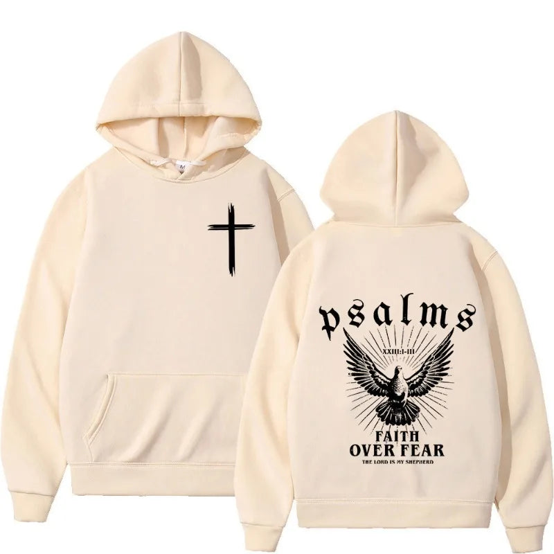 Christian Jesus Faith Over Fear Bible Verse Hoodies Men Fabric Street Fashion Hoodie Casual Street Sweatshirt Cyberpunk Style