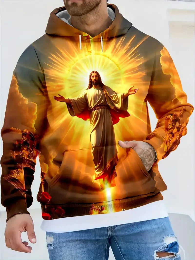 2025 New Christian Men Women Fashion Trendy Hoodies Cross Jesus 3d Printed Hooded Sweatshirt Oversized Unisex Streetwear Tops