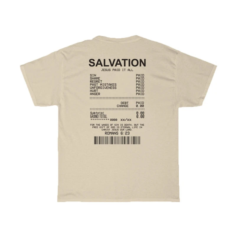 Women Salvation Back Print Bible Verse T-Shirts Oversized Funny Streetwear Christian T Shirts Jesus Faith Tees Gifts Unisex Tops