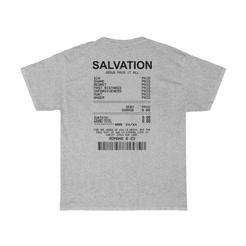 Women Salvation Back Print Bible Verse T-Shirts Oversized Funny Streetwear Christian T Shirts Jesus Faith Tees Gifts Unisex Tops