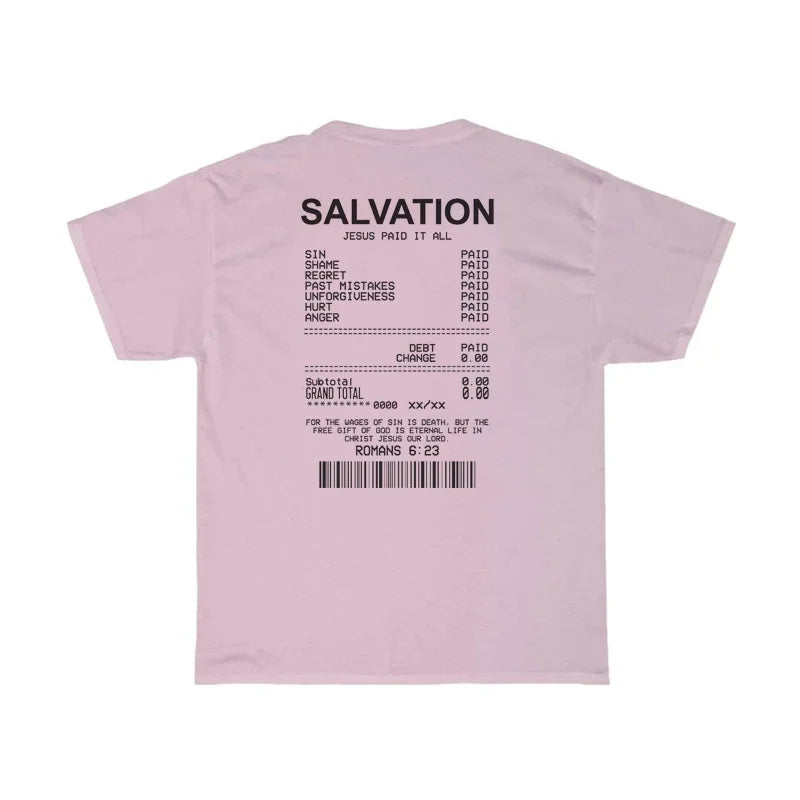 Women Salvation Back Print Bible Verse T-Shirts Oversized Funny Streetwear Christian T Shirts Jesus Faith Tees Gifts Unisex Tops