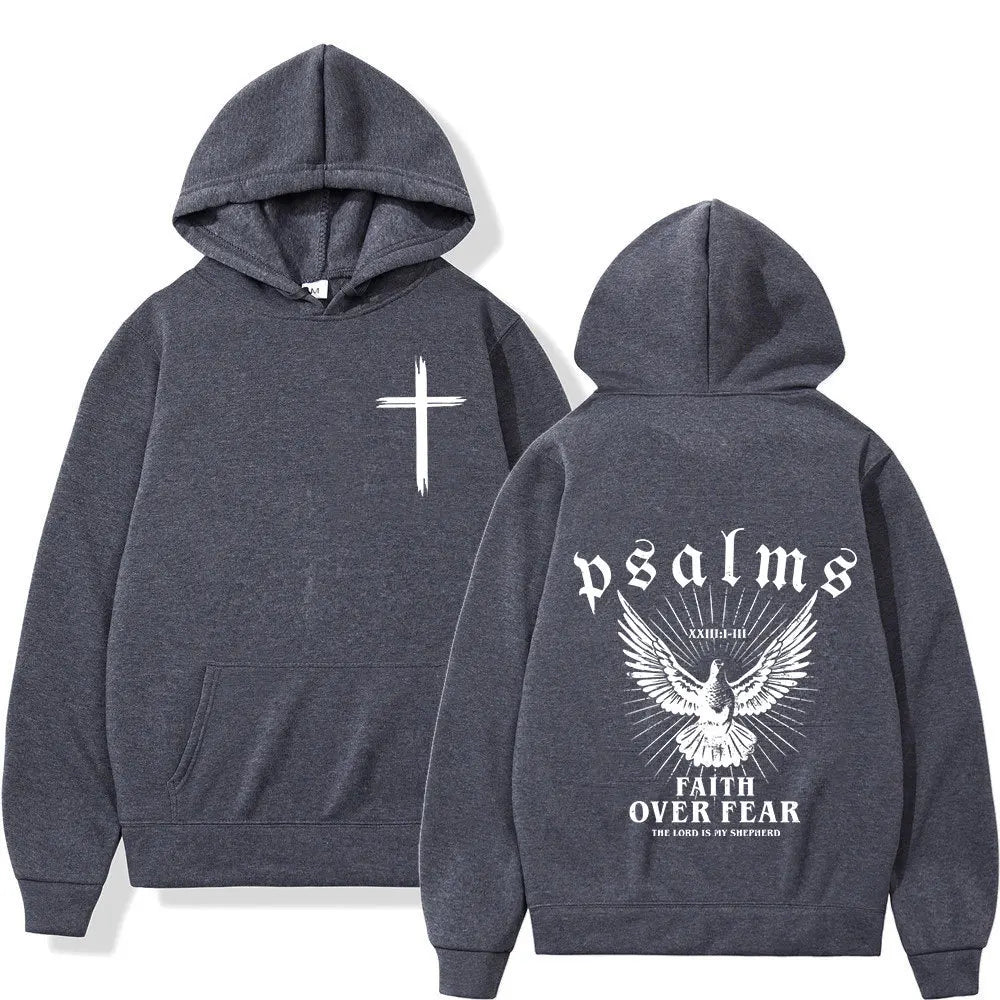 Christian Jesus Faith Over Fear Bible Verse Hoodies Men Fabric Street Fashion Hoodie Casual Street Sweatshirt Cyberpunk Style