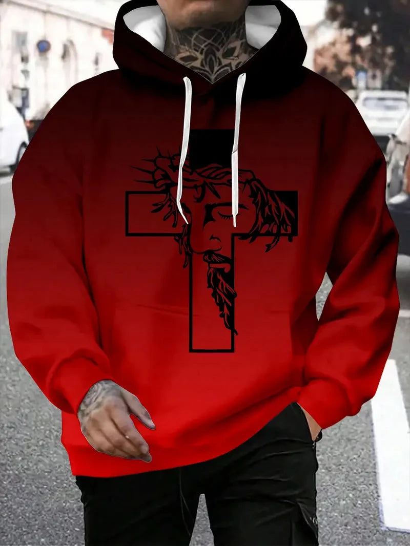 2025 New Christian Men Women Fashion Trendy Hoodies Cross Jesus 3d Printed Hooded Sweatshirt Oversized Unisex Streetwear Tops