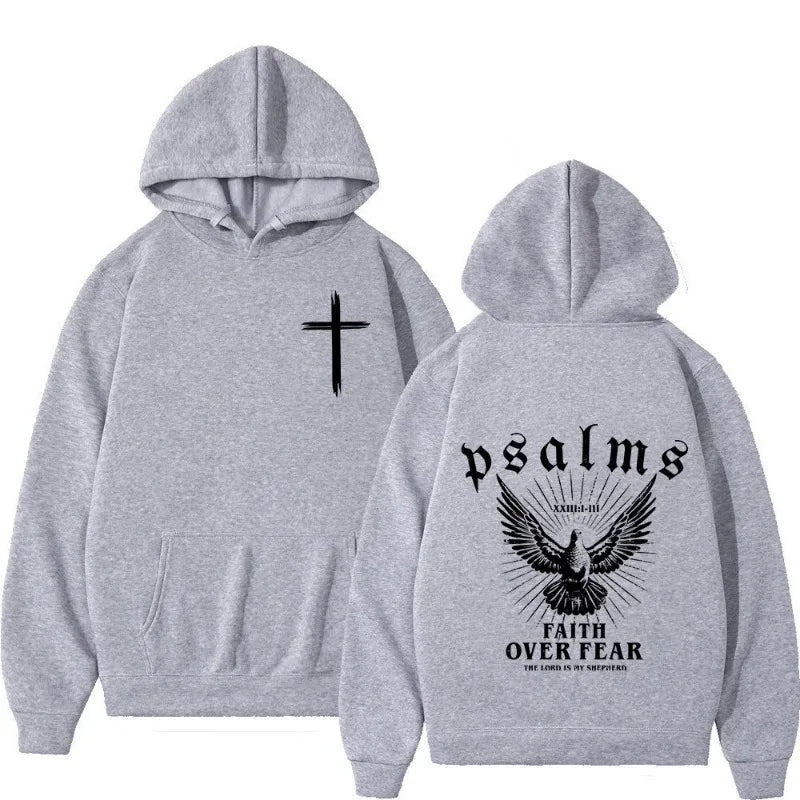 Christian Jesus Faith Over Fear Bible Verse Hoodies Men Fabric Street Fashion Hoodie Casual Street Sweatshirt Cyberpunk Style