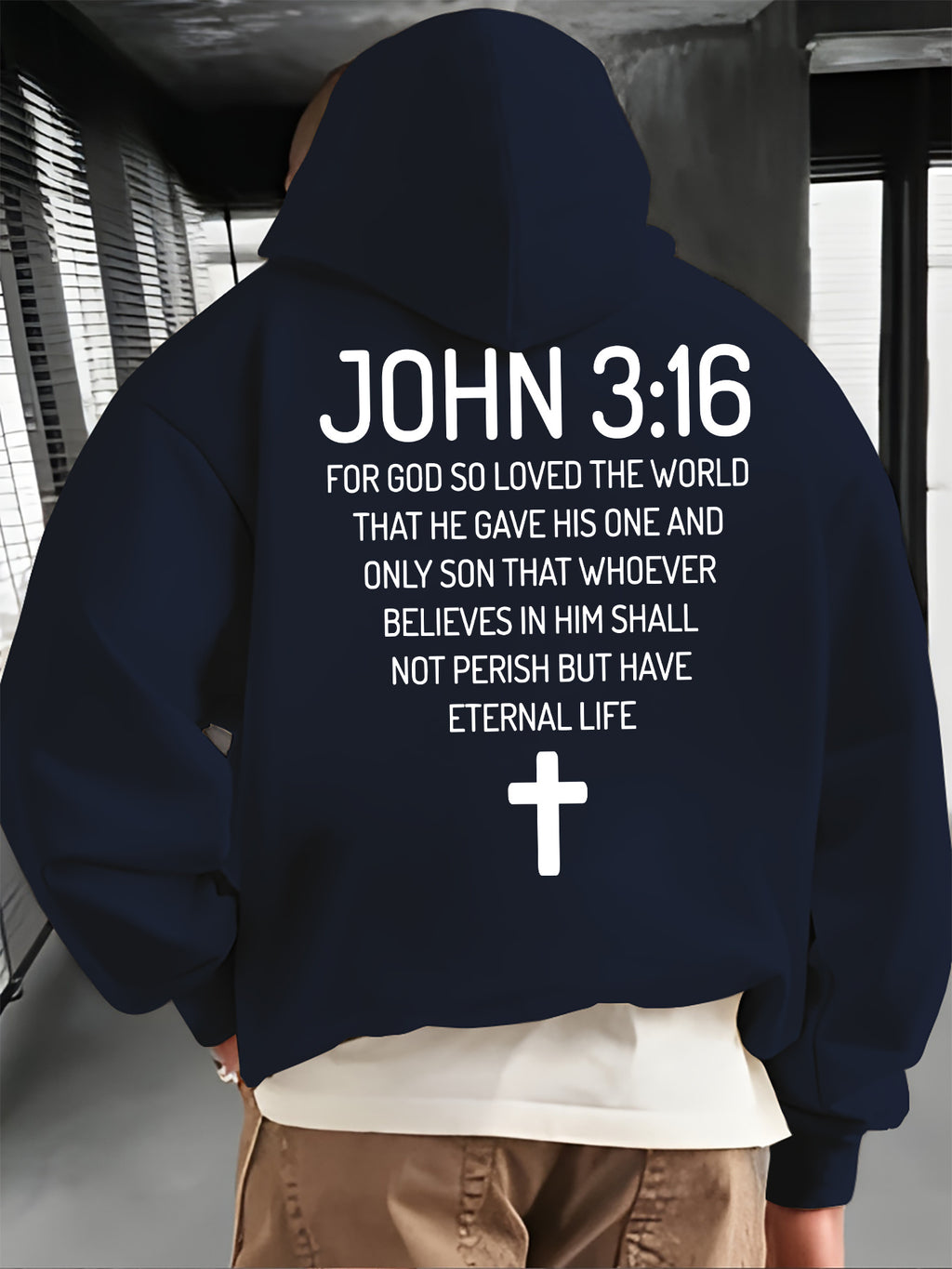 Men'S Hoodie with John 3:16 Bible Verse Print - Black Religious Apparel, Adjustable Drawstring Hood & Front Pocket - Christian Faith-Based Clothing for Everyday Casual Wear - All-Season Comfort Fit Pullover Sweatshirt, Spirit