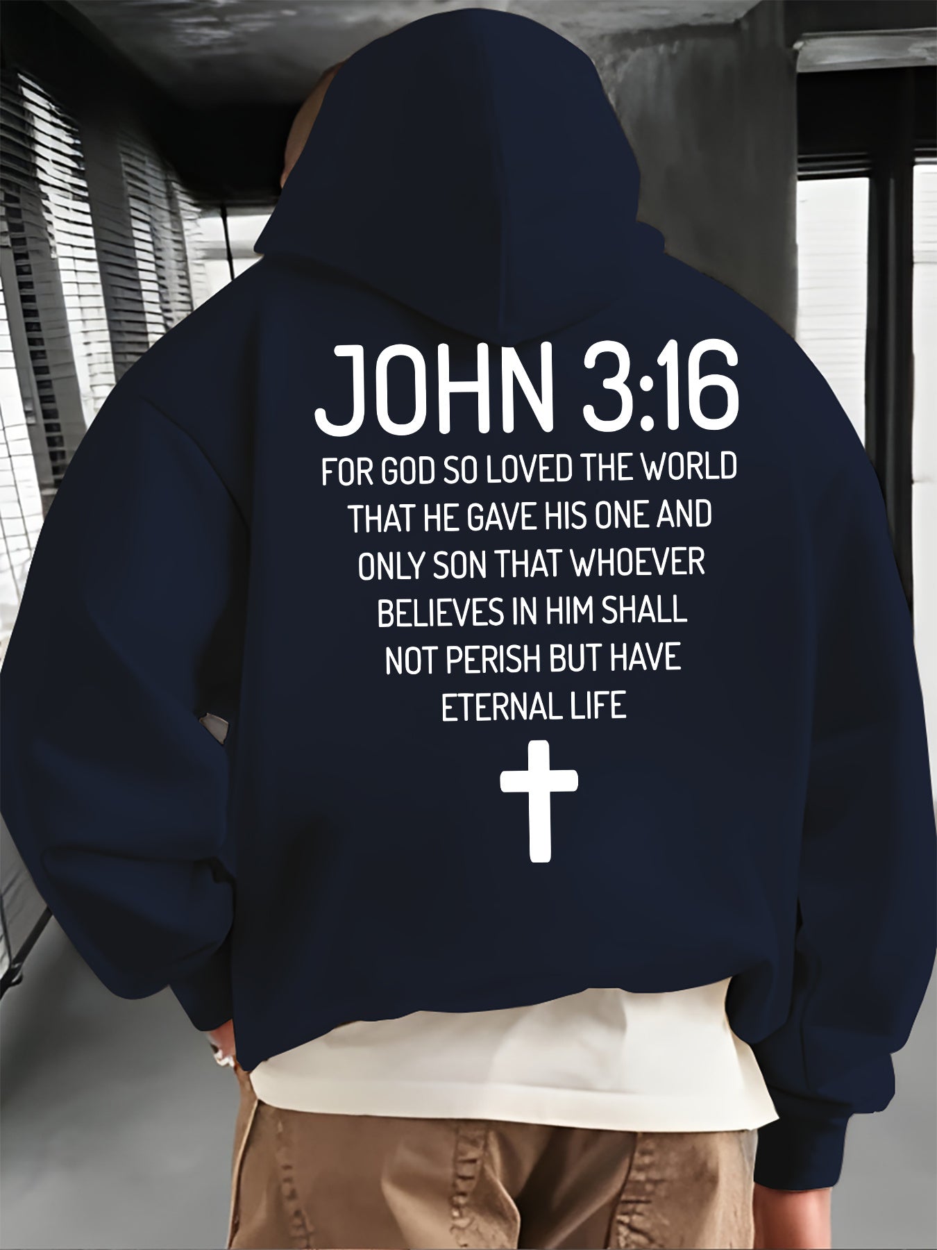Men'S Hoodie with John 3:16 Bible Verse Print - Black Religious Apparel, Adjustable Drawstring Hood & Front Pocket - Christian Faith-Based Clothing for Everyday Casual Wear - All-Season Comfort Fit Pullover Sweatshirt, Spirit