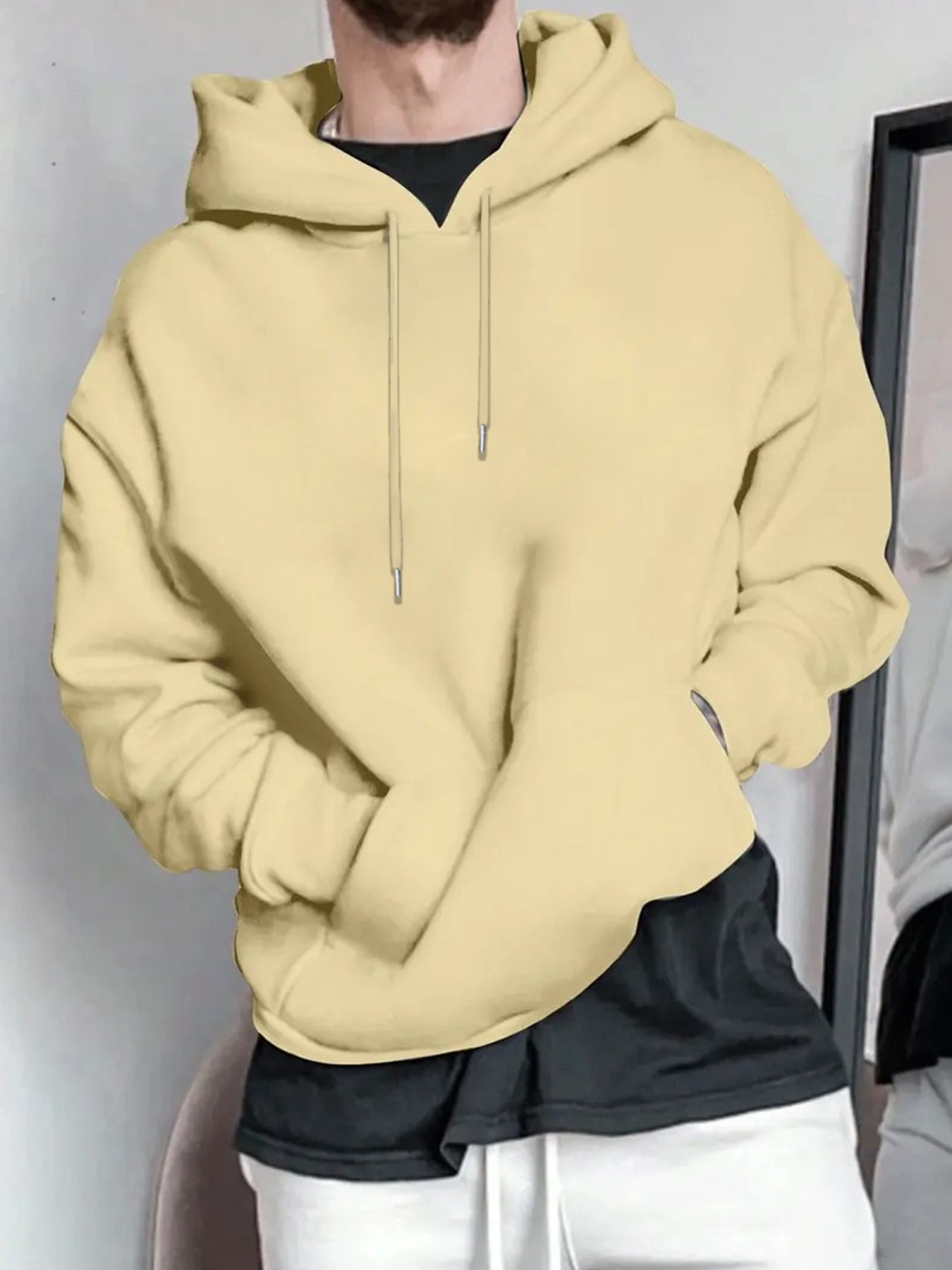Men'S Casual Hooded Sweatshirt with "THE WAY JESUS LIVED HIS LIFE" Print - Yellow, Long Sleeve, Front Pocket, Polyester Blend, Machine Washable, Inspirational Clothing | Casual Style Hoodie | Machine Washable Top