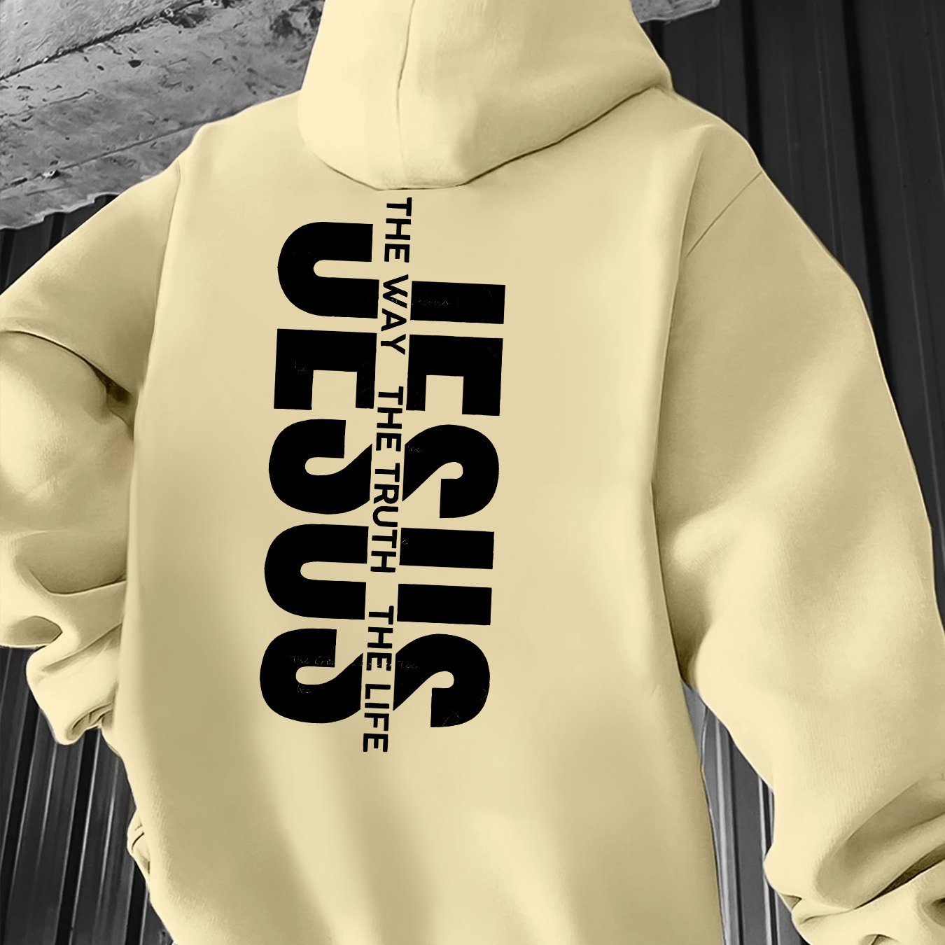 Men'S Casual Hooded Sweatshirt with "THE WAY JESUS LIVED HIS LIFE" Print - Yellow, Long Sleeve, Front Pocket, Polyester Blend, Machine Washable, Inspirational Clothing | Casual Style Hoodie | Machine Washable Top