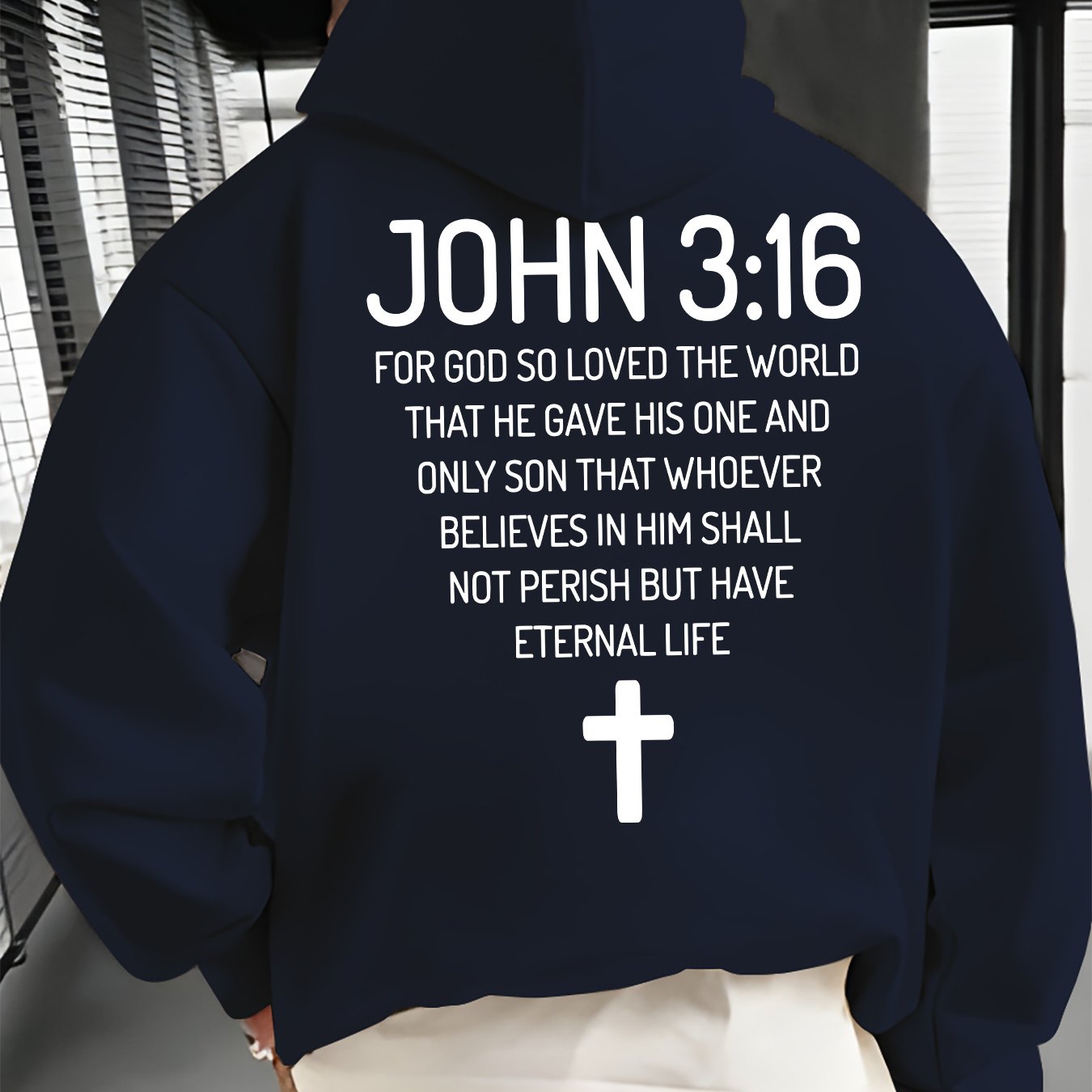 Men'S Hoodie with John 3:16 Bible Verse Print - Black Religious Apparel, Adjustable Drawstring Hood & Front Pocket - Christian Faith-Based Clothing for Everyday Casual Wear - All-Season Comfort Fit Pullover Sweatshirt, Spirit