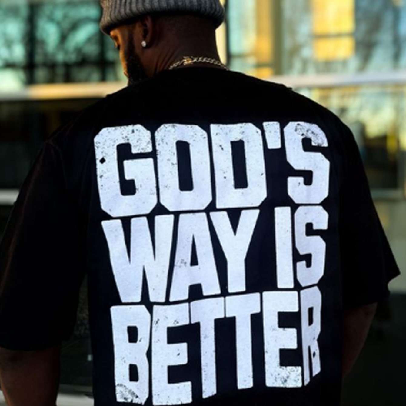 Men's 220g Heavyweight Cotton T-Shirt with "God's Way is Better" Bold Back Print - Black Casual Short Sleeve Round Neck Summer Tee, Machine Washable, Everyday Tshirt | Bold Print Tee | Breathable Cotton